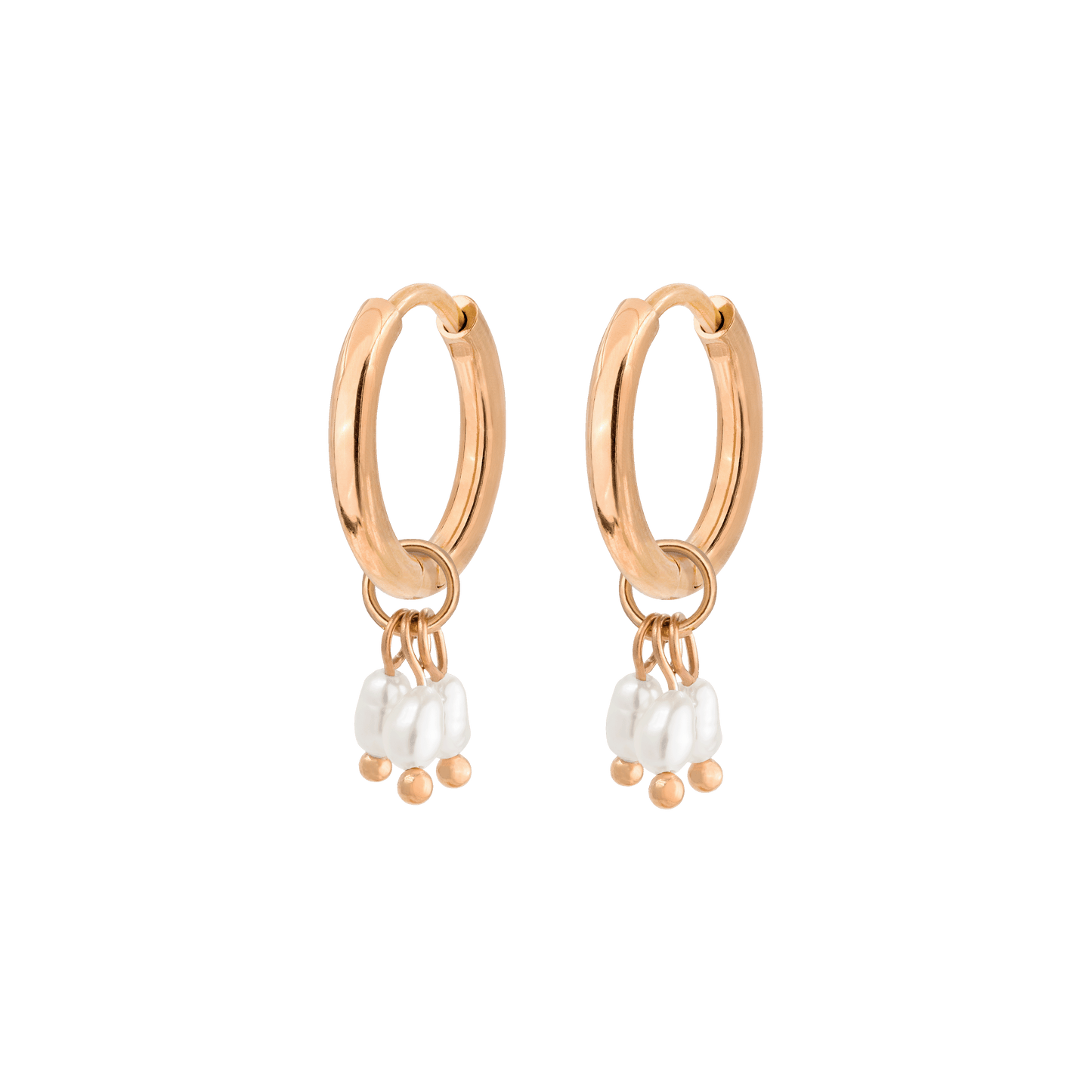 Tres Perlas Hoop Set Rose Gold