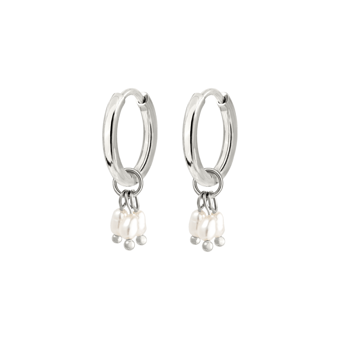 Tres Perlas Hoop Set Silver