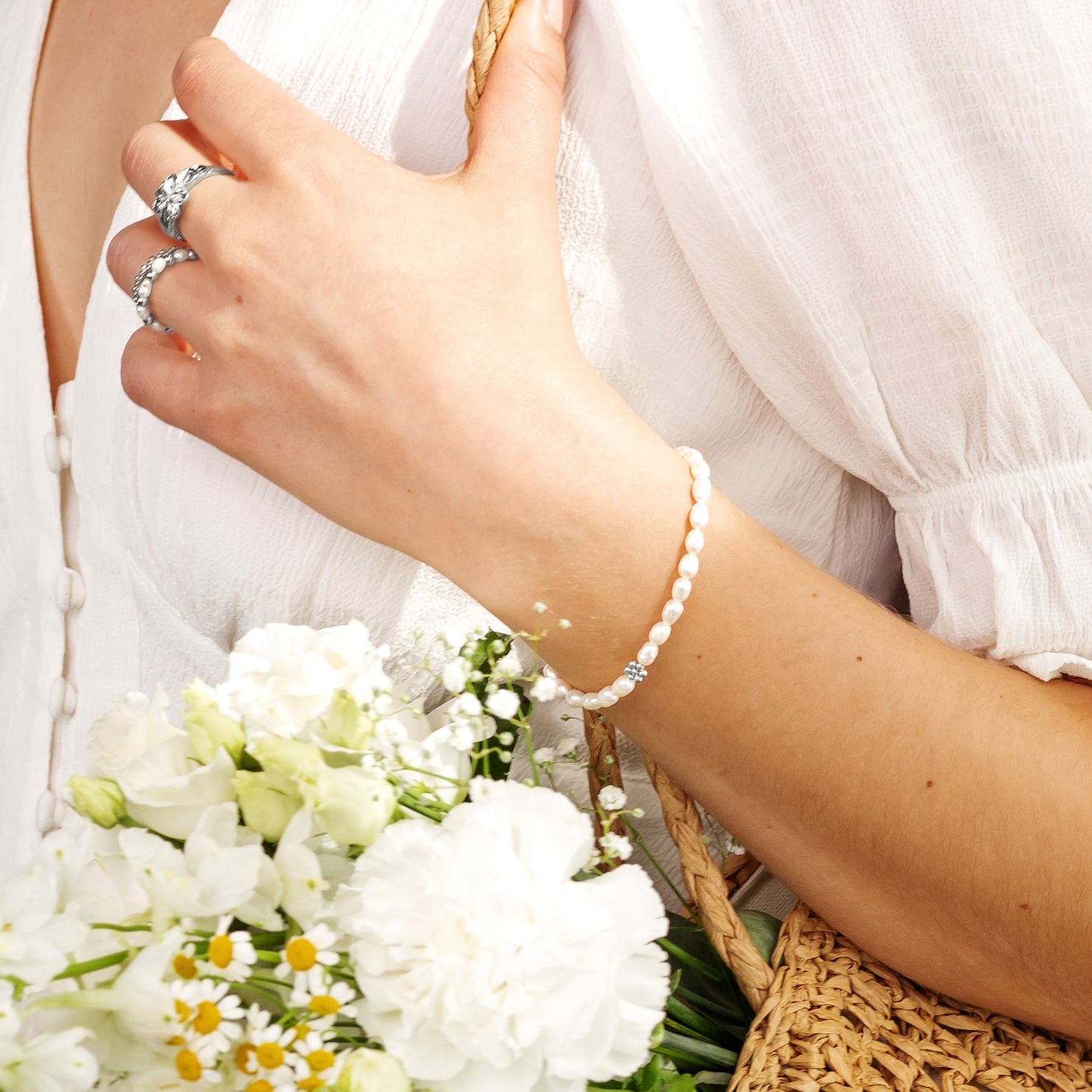 Blossom Pearl Bracelet Silver