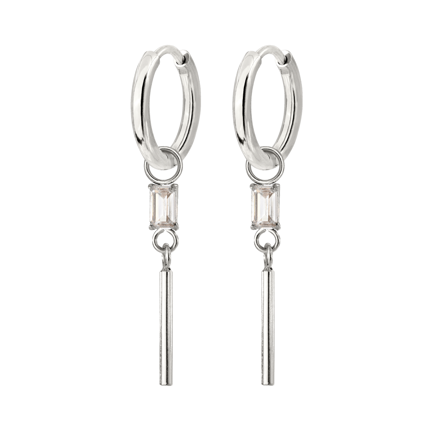Stick and Stone Hoop Set Small Silver
