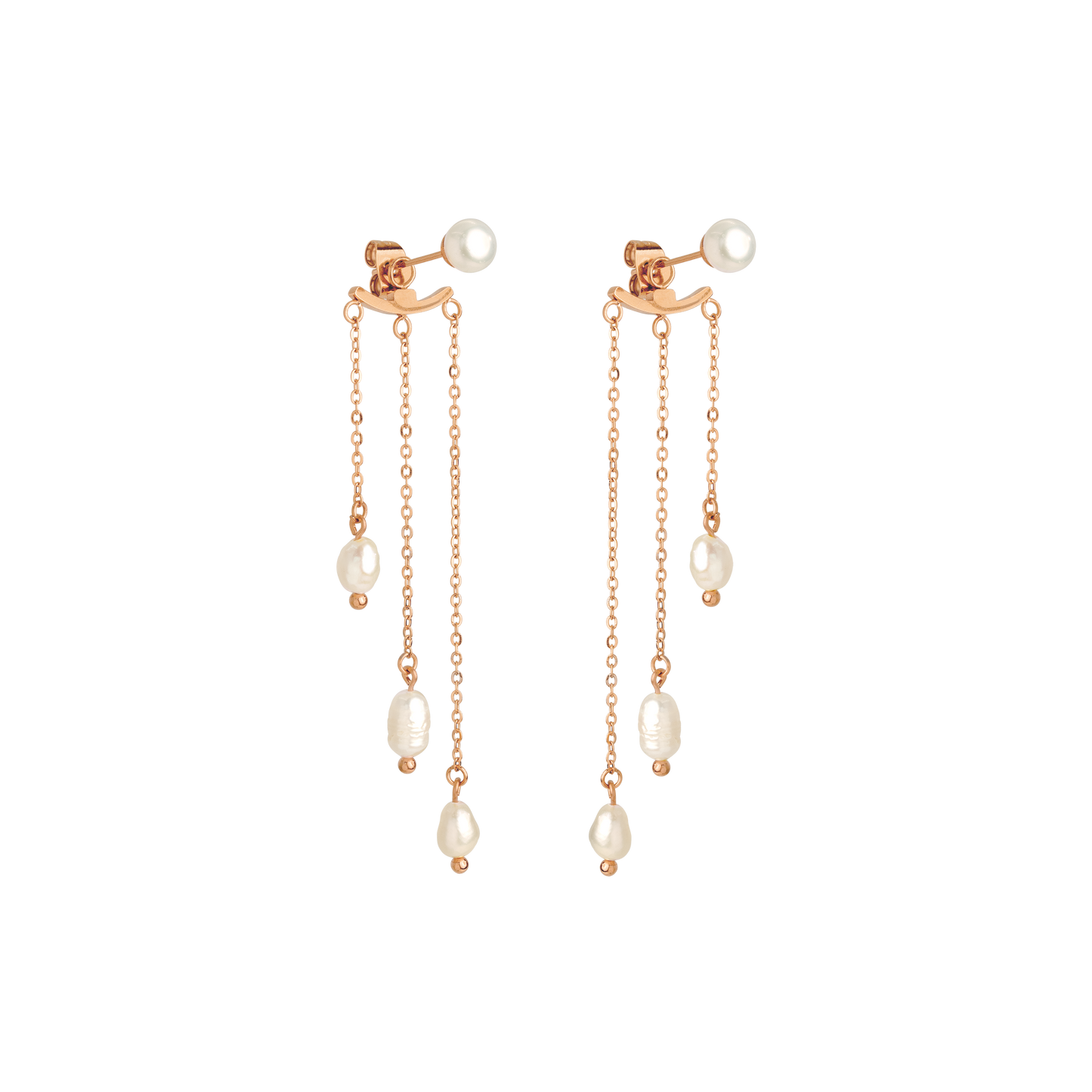 Annas Sparkle Pearl Studs Rose Gold