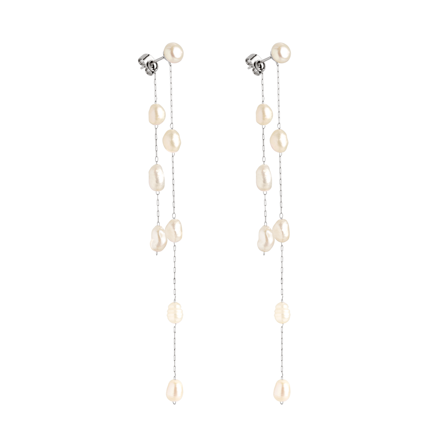 Jules Unique Pearl Fall Studs Silver