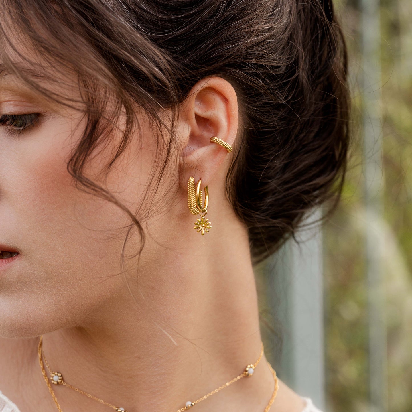 Flowery Hoop Set Medium Gold