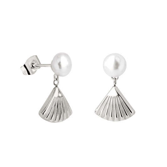 Pearl & Fan Studs Silver