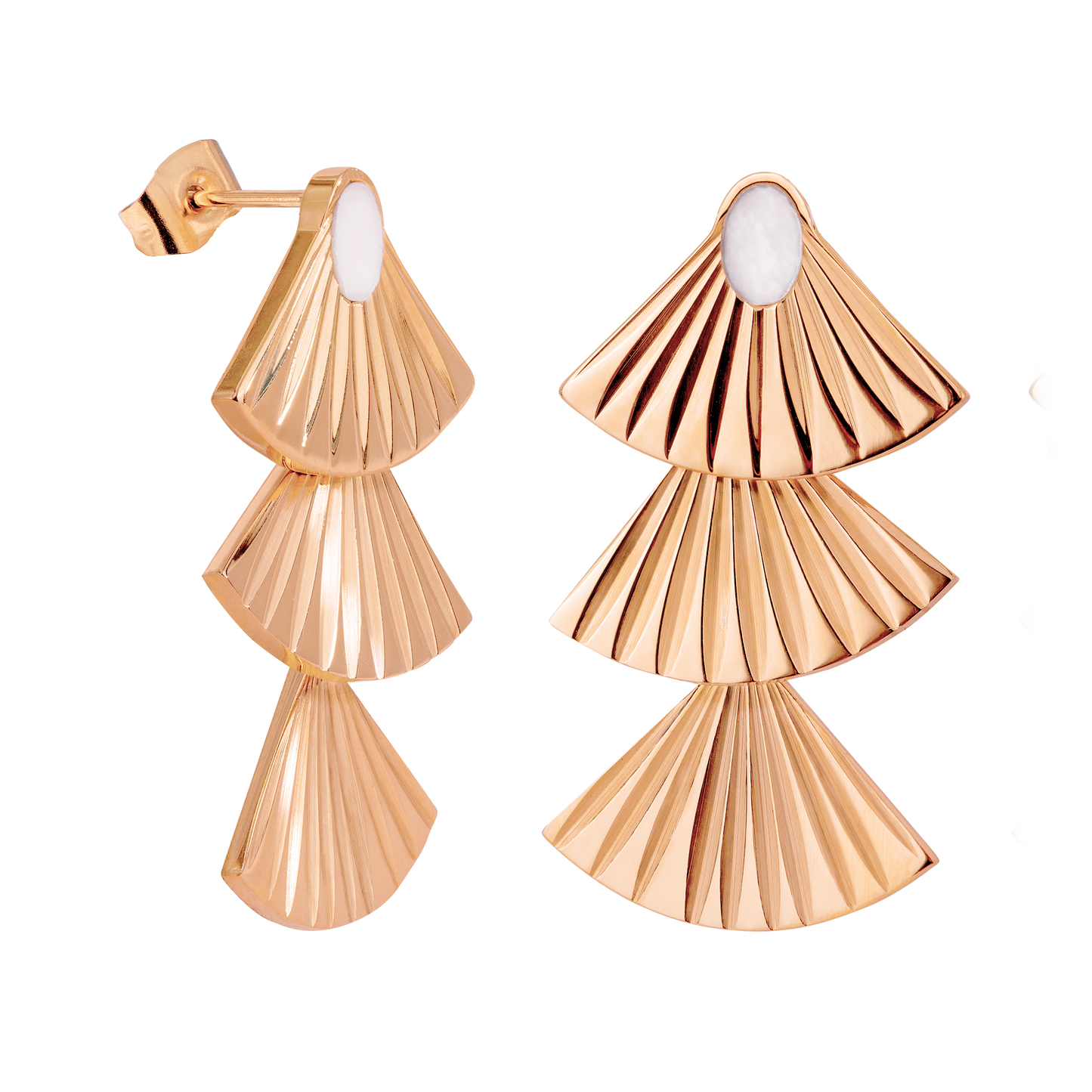 Triple Fan Studs Rose Gold