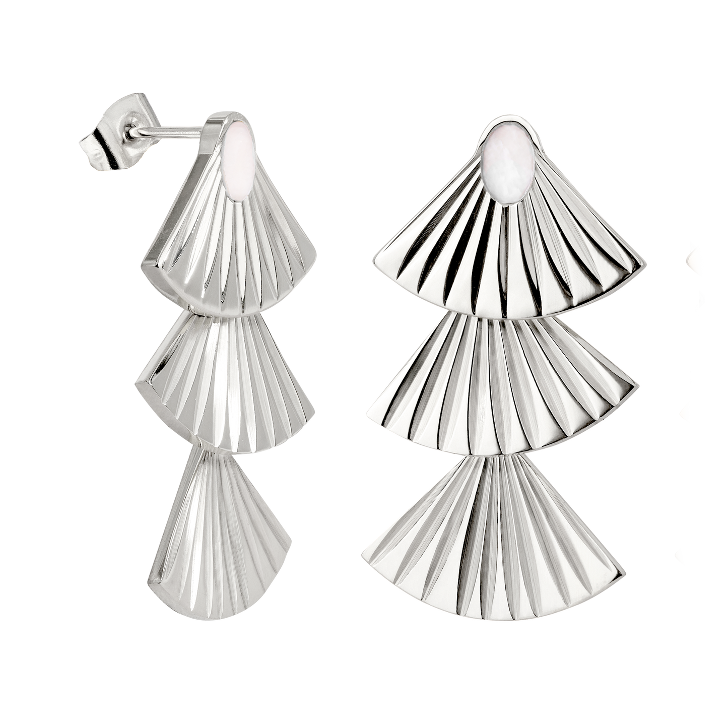 Triple Fan Studs Silver