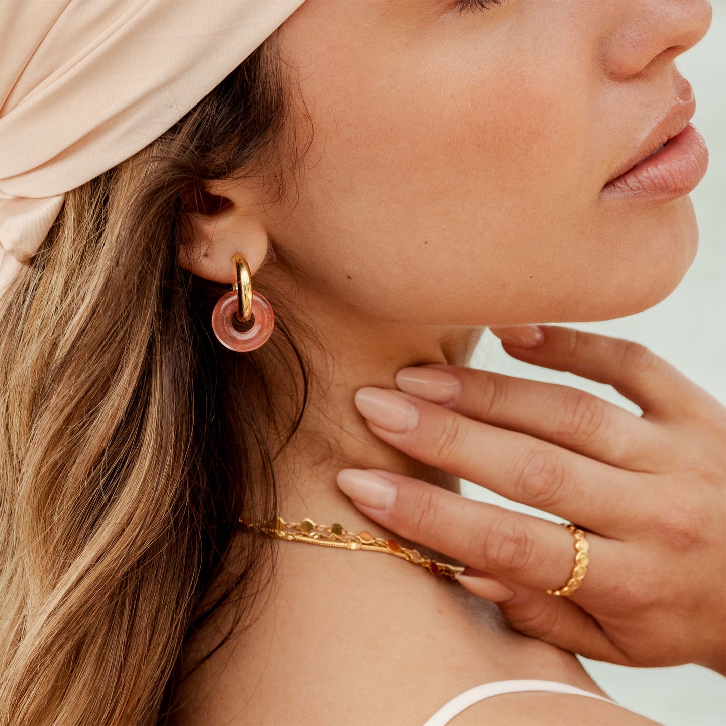 Chunky Peachy Donut Hoop Set Medium Gold