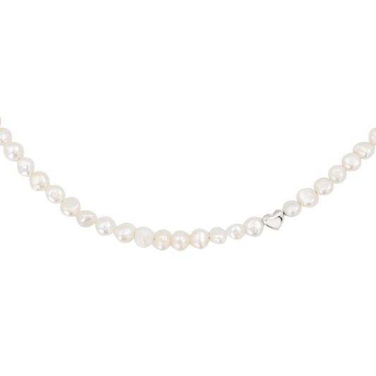 Retro Love Pearl Necklace Silver