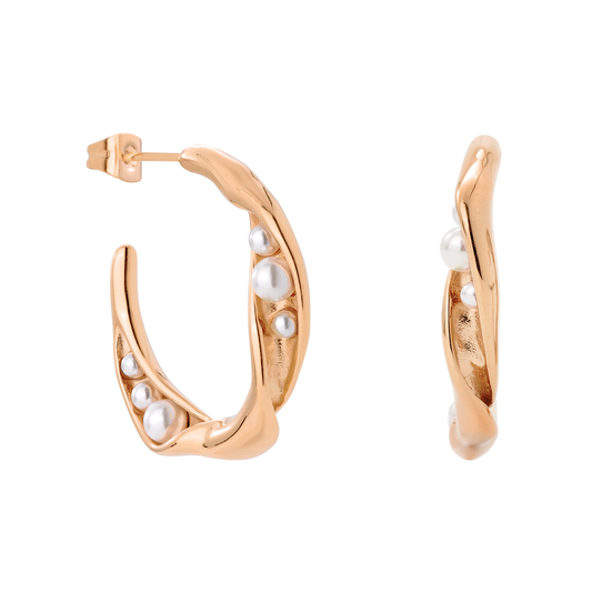 Branch Pearl Hoop Studs Rose Gold