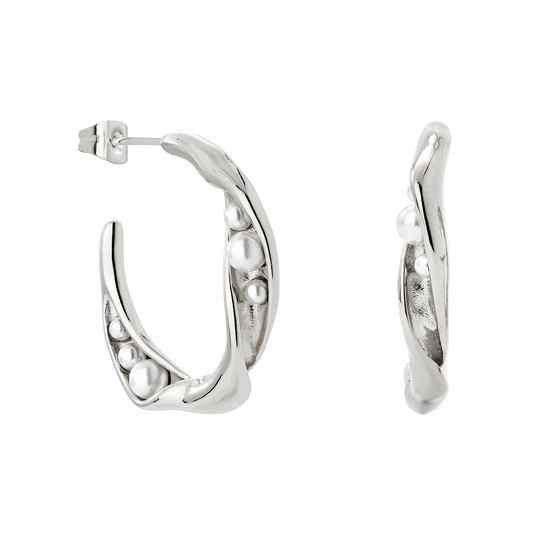 Branch Pearl Hoop Studs Silver
