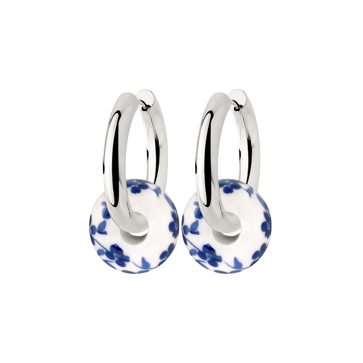 Chunky Flower Tile Hoop Set Medium Silver