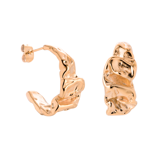 Crinkled Hoop Studs Rose Gold