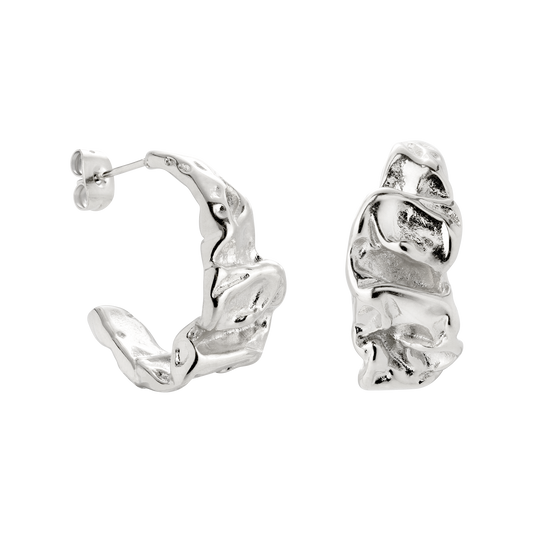 Crinkled Hoop Studs Silver