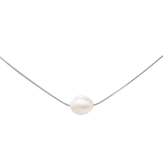 Minimalist Pearl Necklace Silver