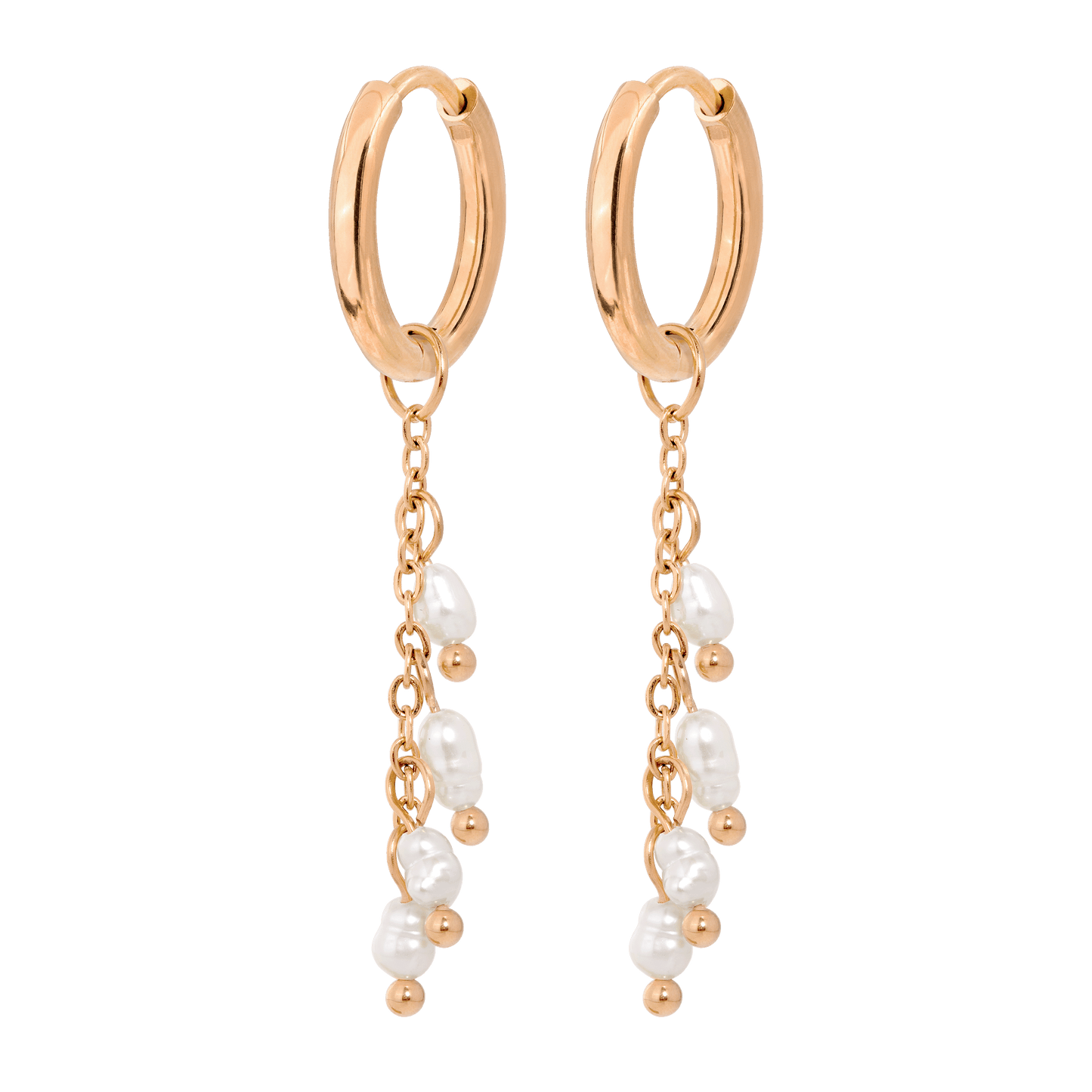 Pearl Chain Hoop Set Small Rose Gold