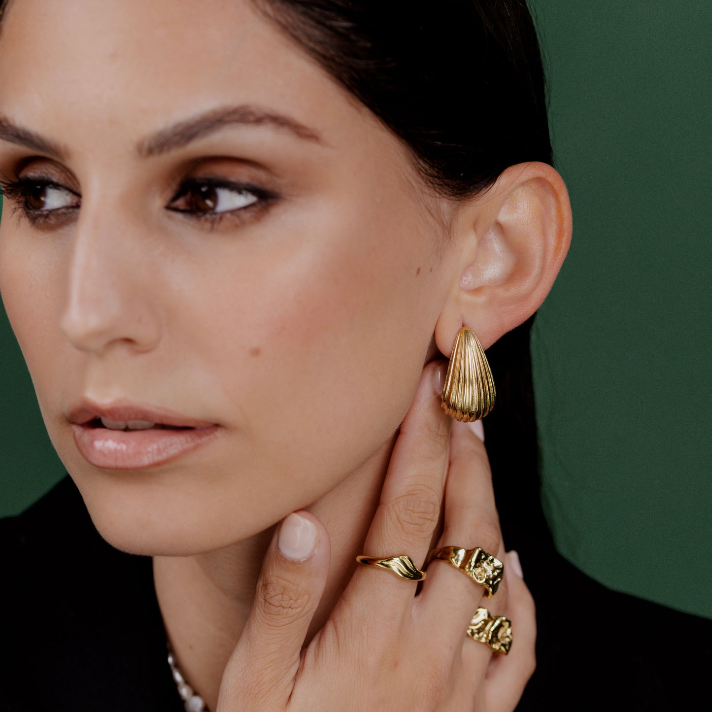 Textured Droplet Studs Large Gold