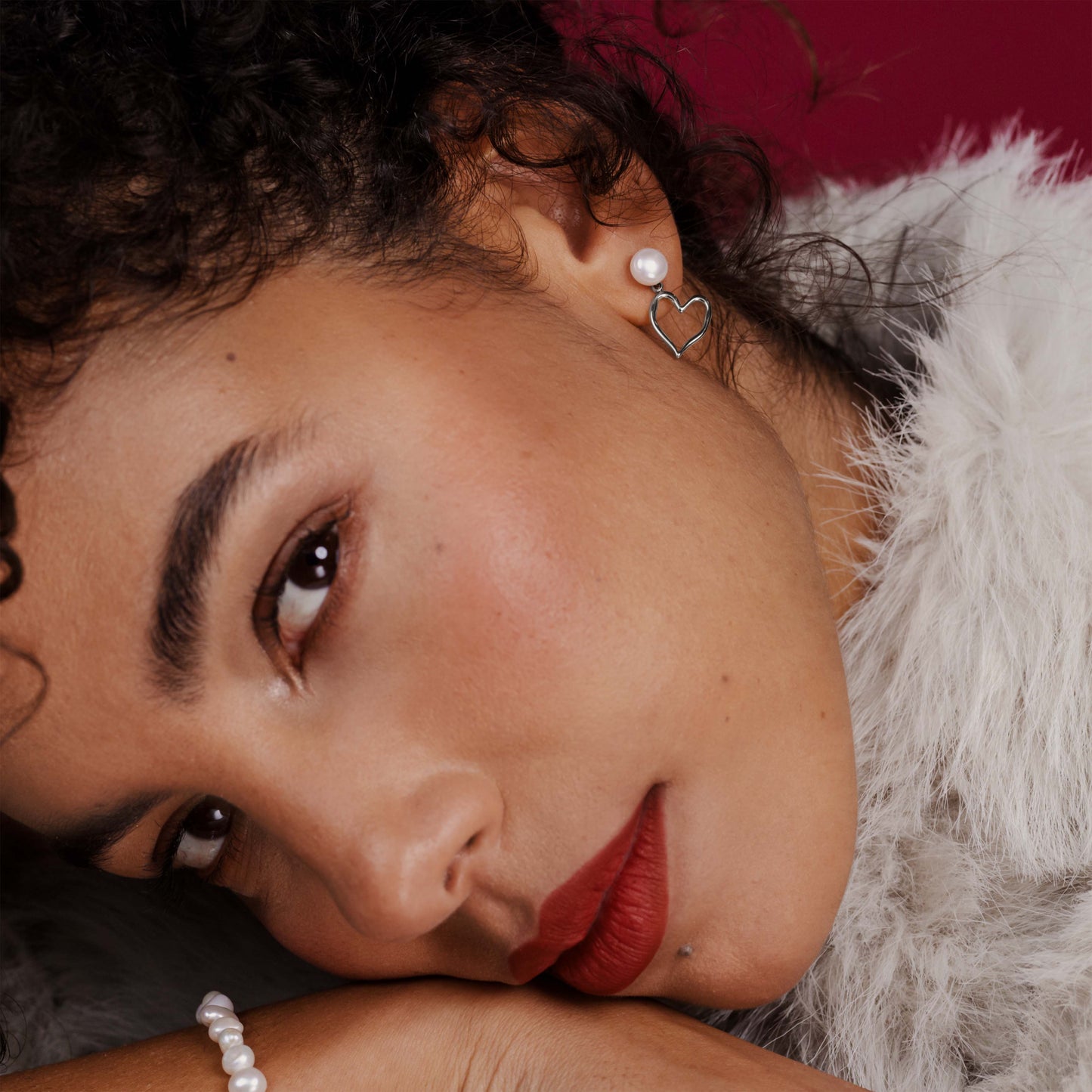 Melting Heart Pearl Studs Silver