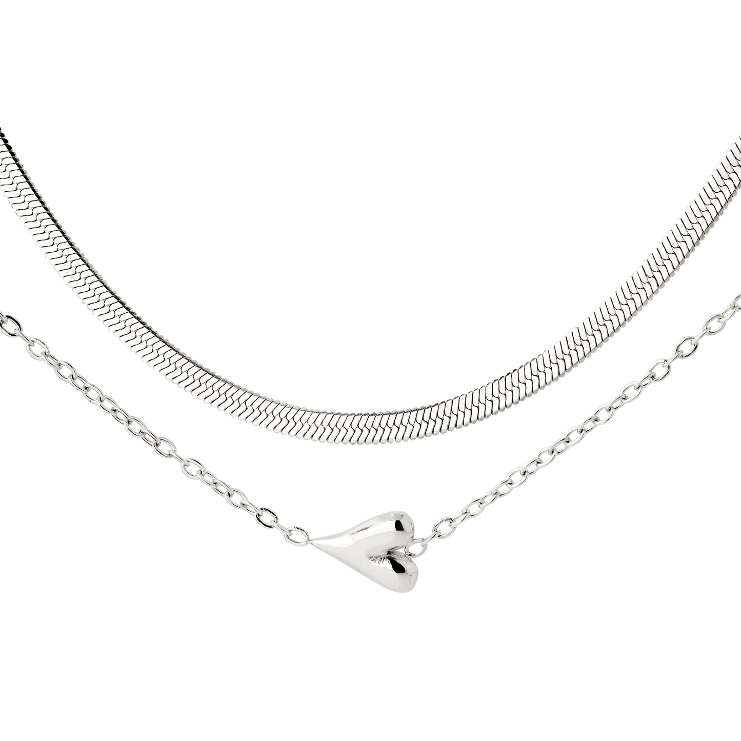 Flowy Heart Necklace Bundle Silver
