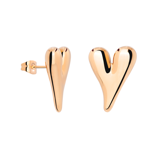 Flowy Heart Studs Large Rose Gold