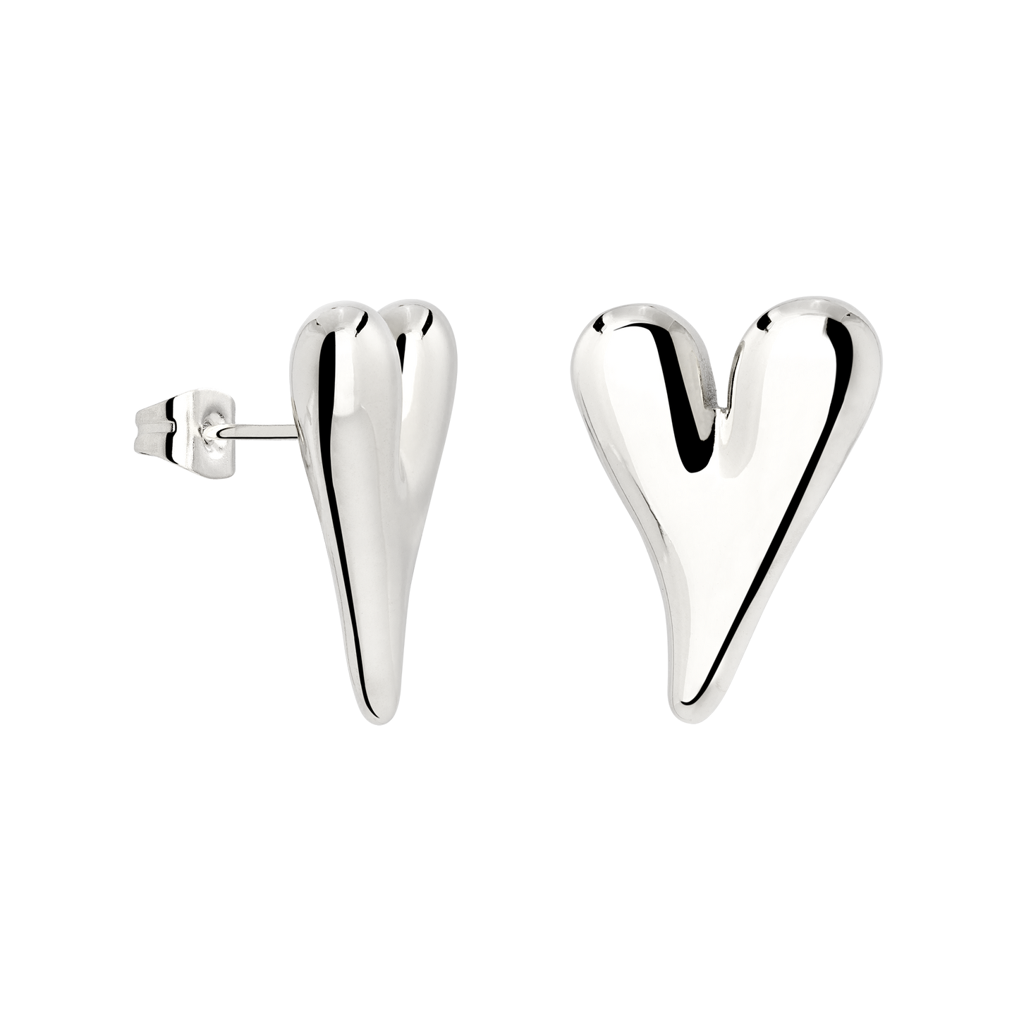 Flowy Heart Studs Large Silver