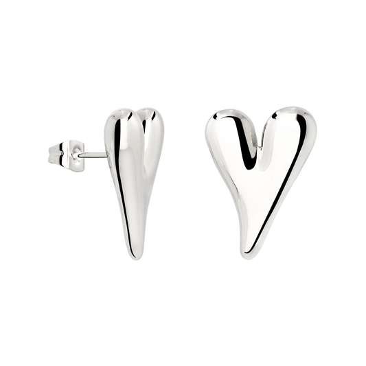 Flowy Heart Studs Large Silver