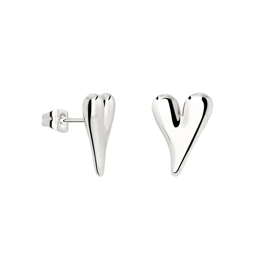 Flowy Heart Studs Small Silver