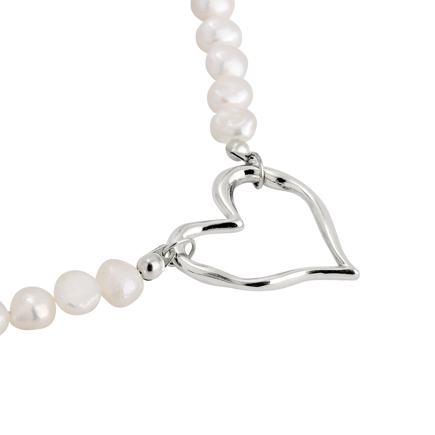 Melting Heart Pearl Necklace Silver