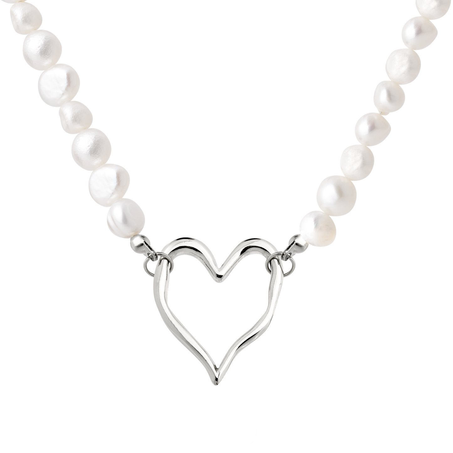 Melting Heart Pearl Necklace Silver