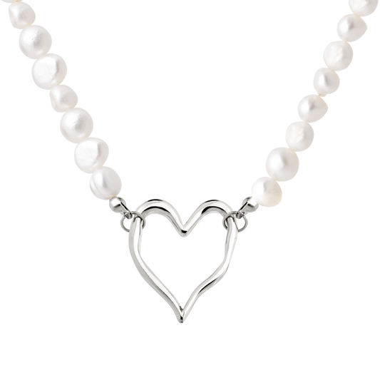 Melting Heart Pearl Necklace Silver