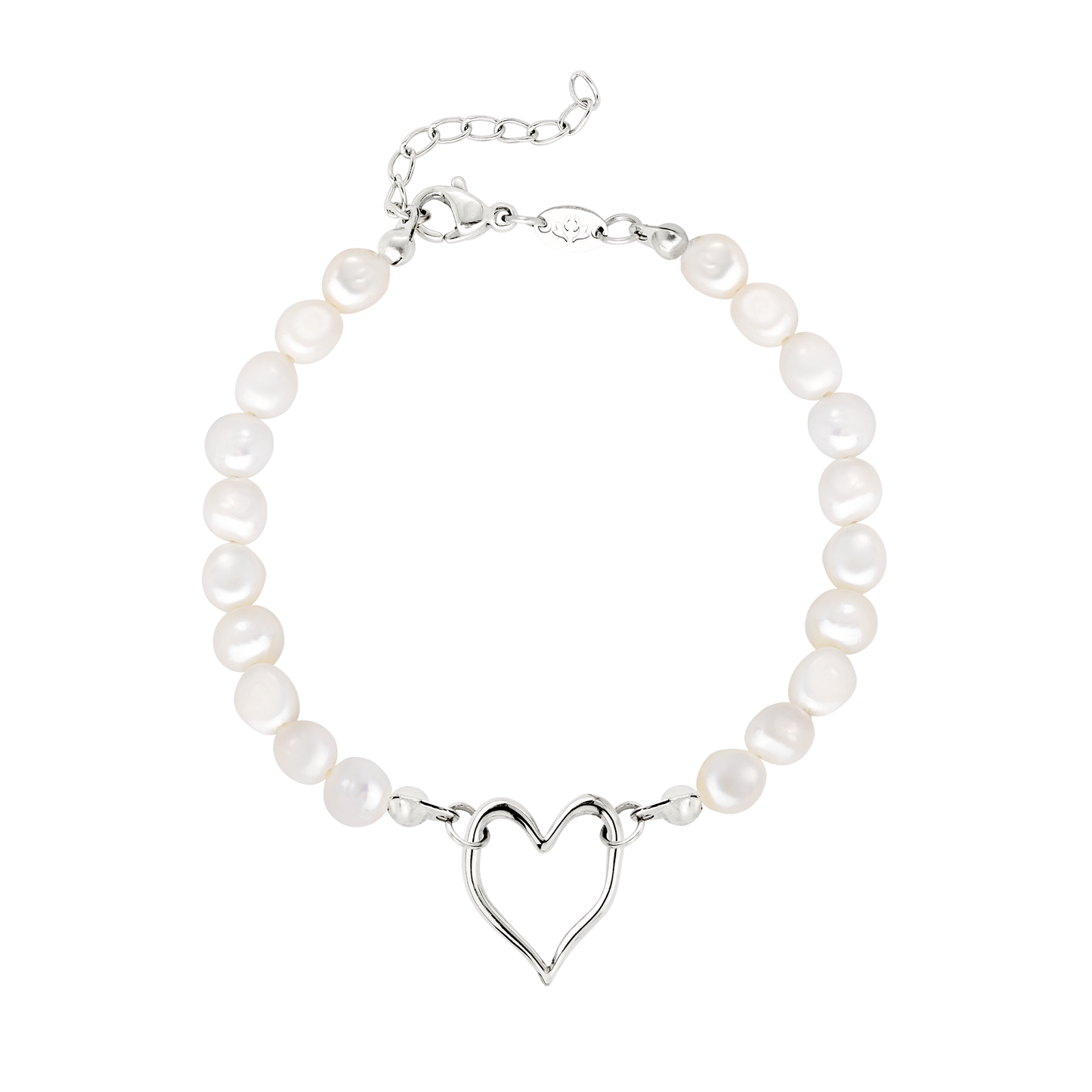 Melting Heart Pearl Bracelet Silver