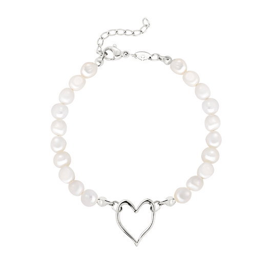 Melting Heart Pearl Bracelet Silver