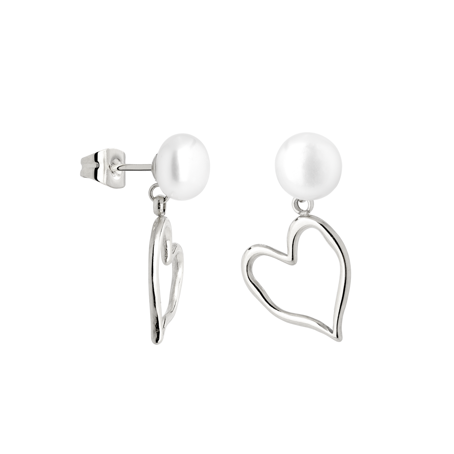Melting Heart Pearl Studs Silver