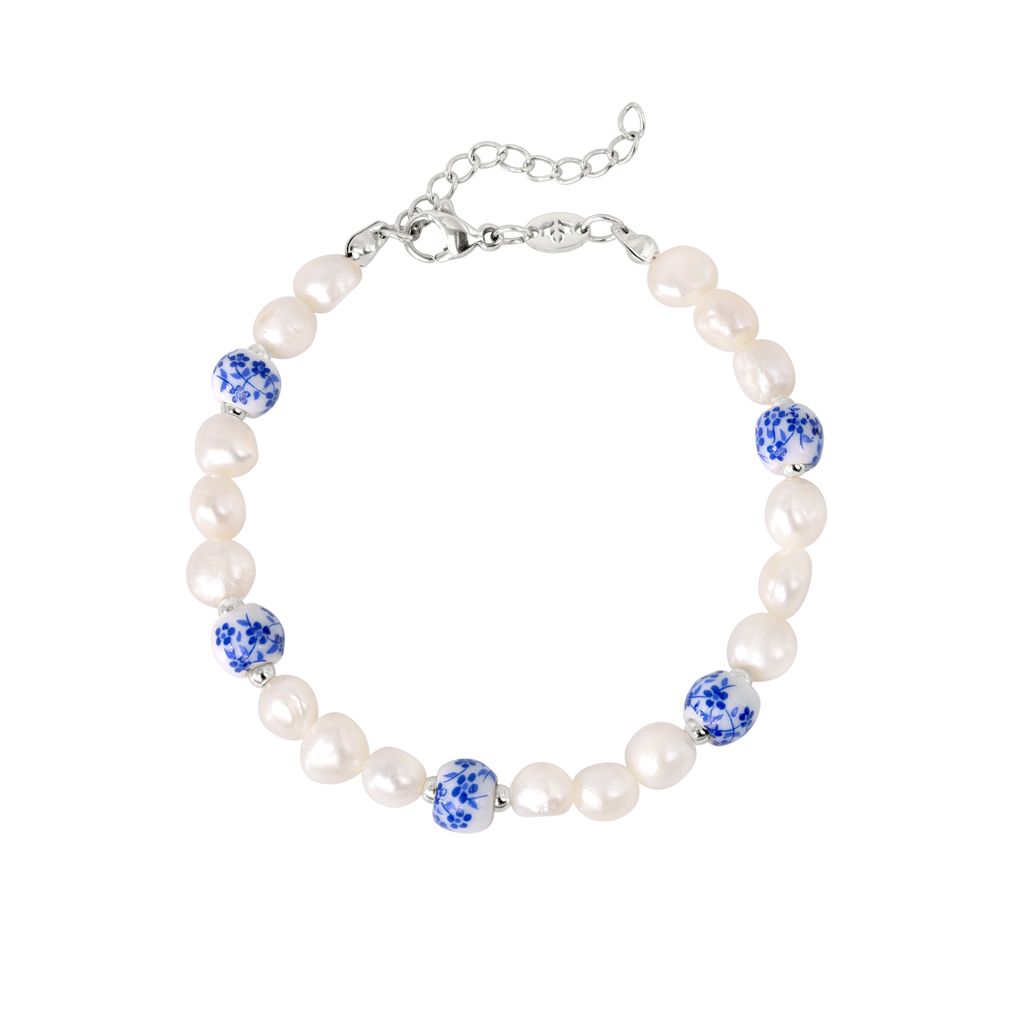 Flower Tile Pearl Bracelet Silver