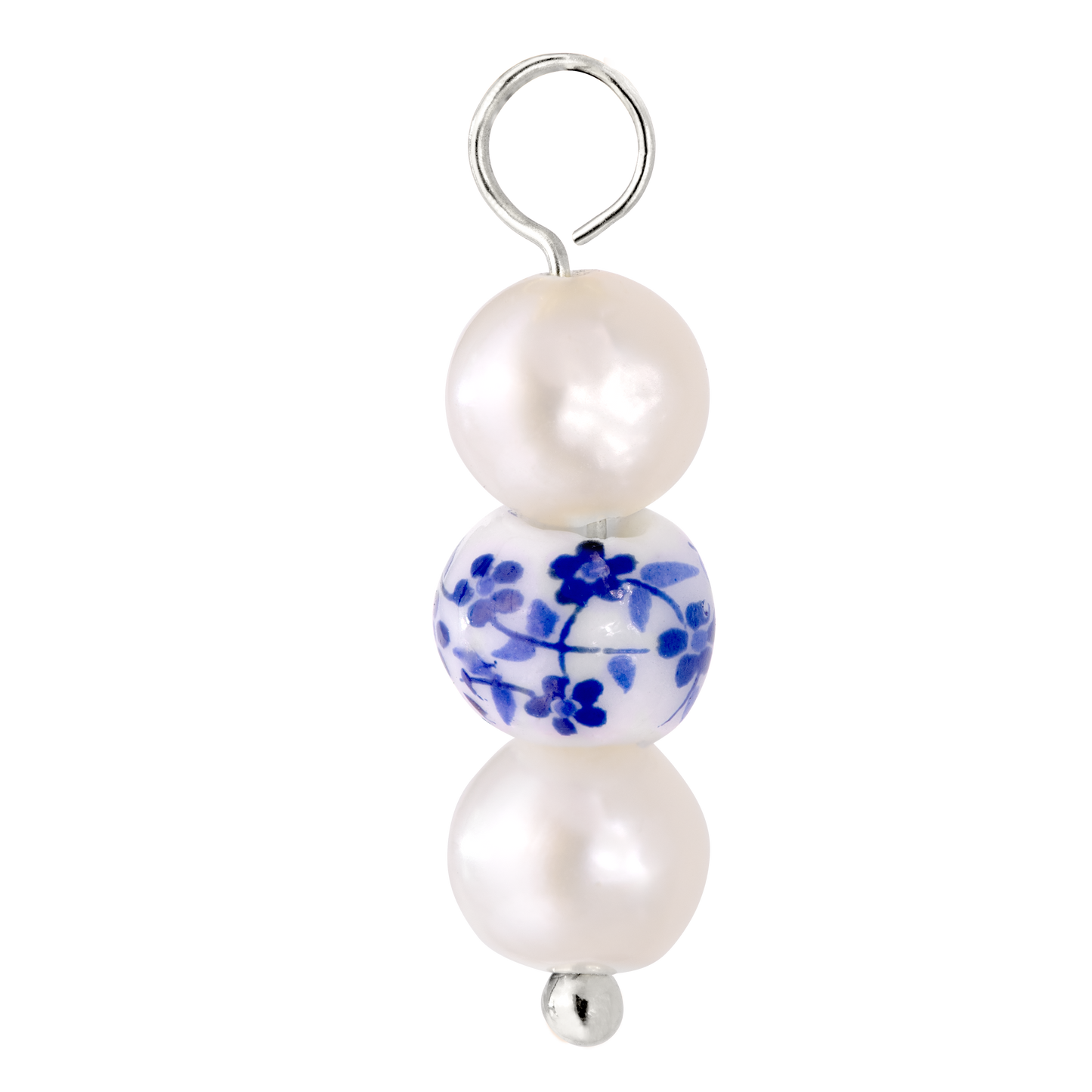 Flower Tile Pearl Hoop Set Small Silver