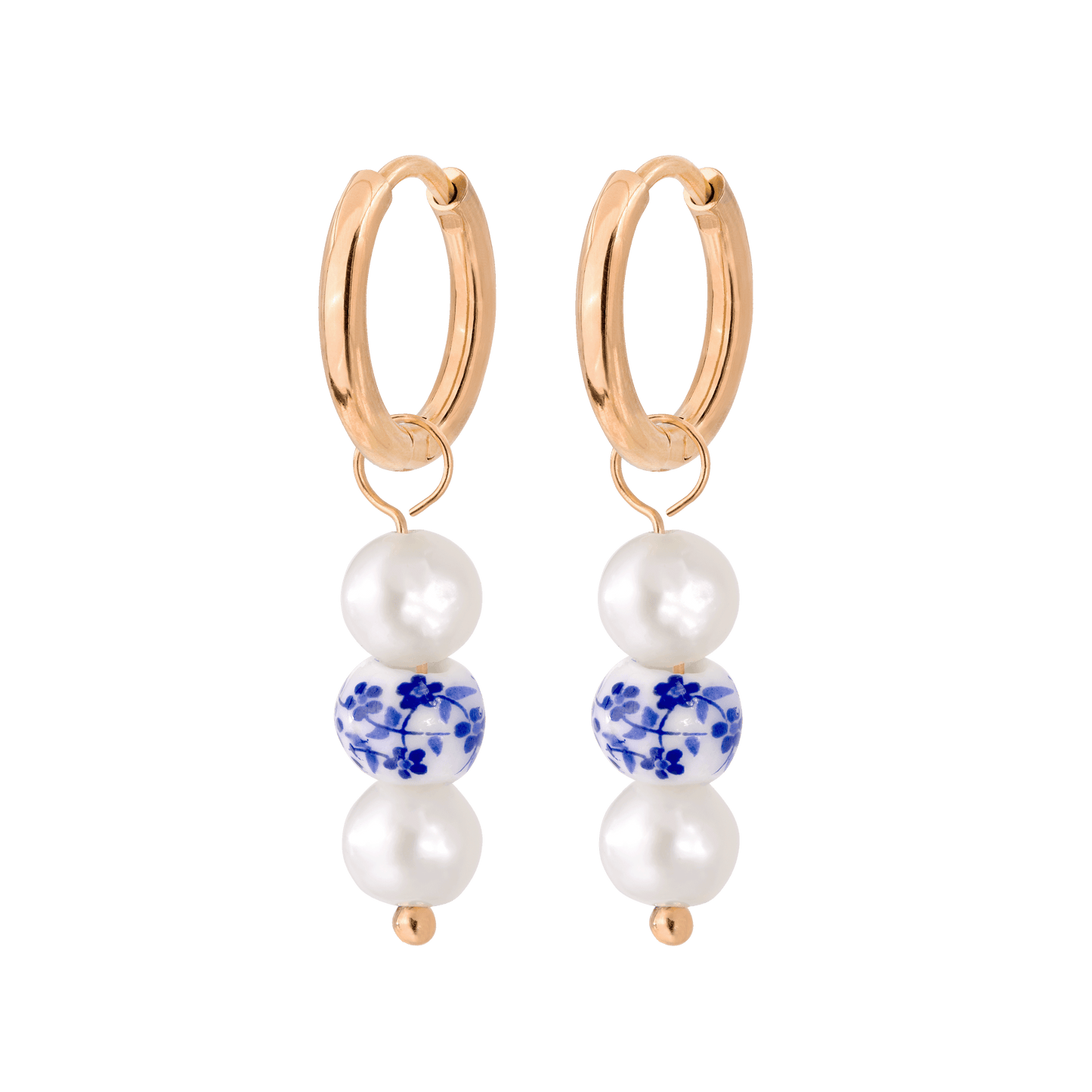 Flower Tile Pearl Hoop Set Small Rose Gold