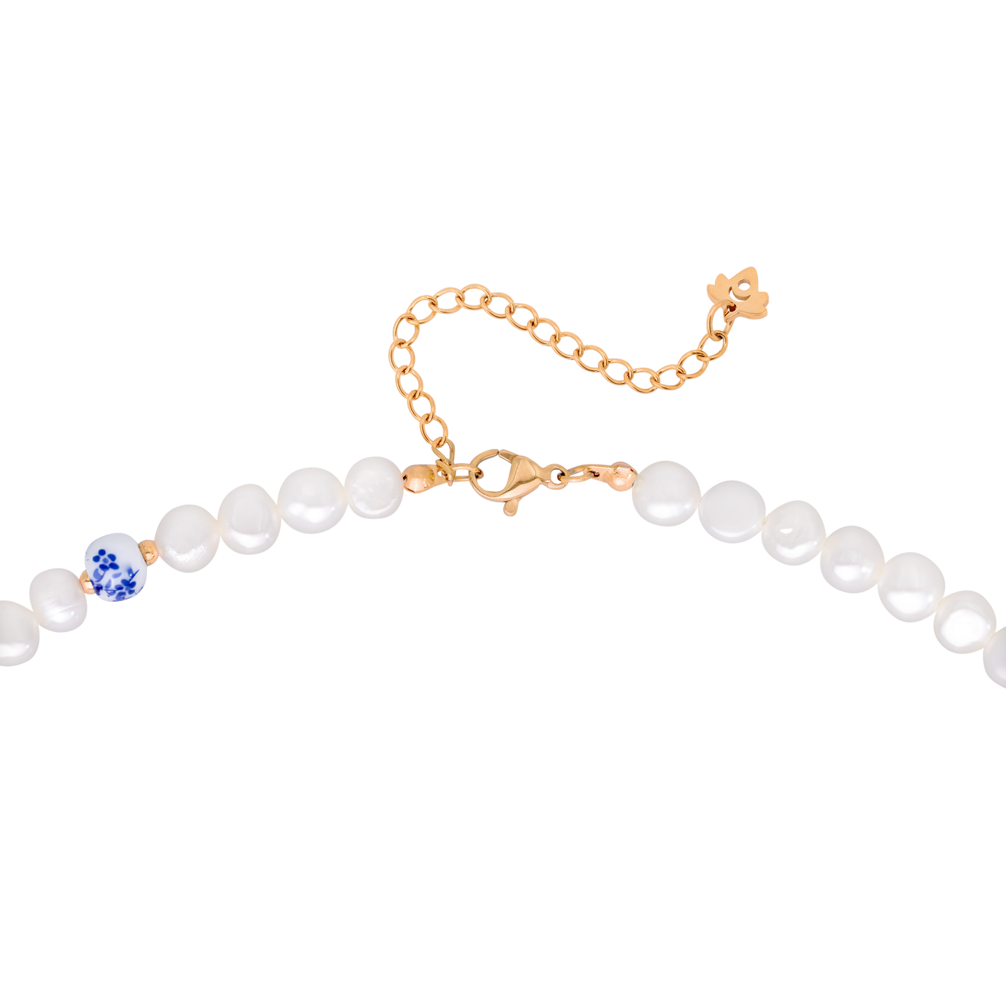 Flower Tile Pearl Necklace Rose Gold