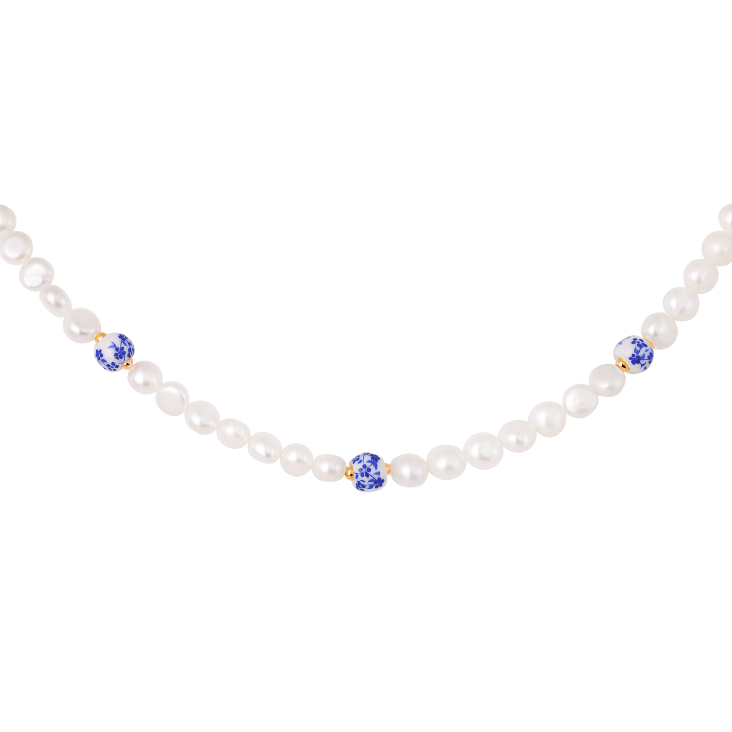 Flower Tile Pearl Necklace Rose Gold