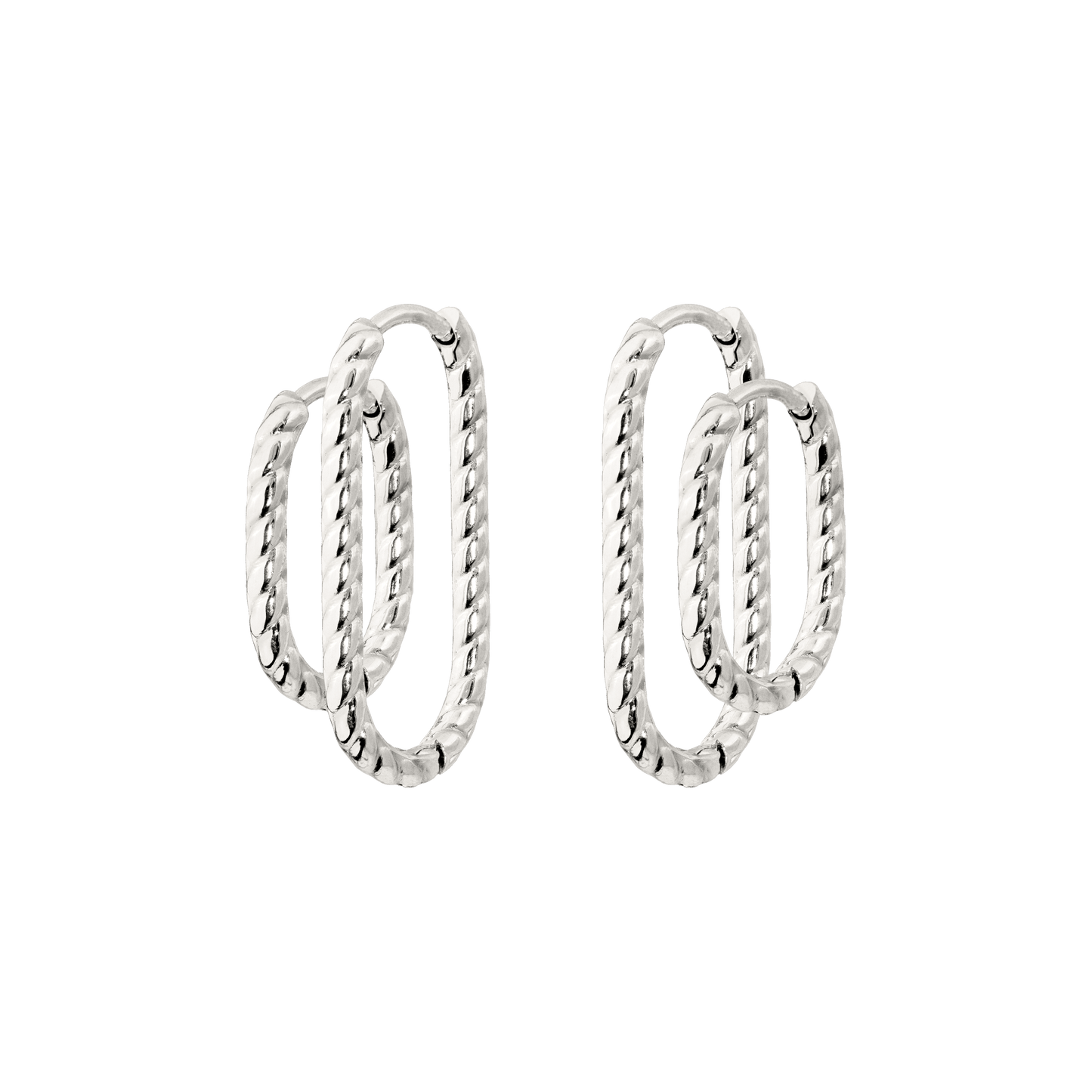Oval Twisted Hoop Set Silver