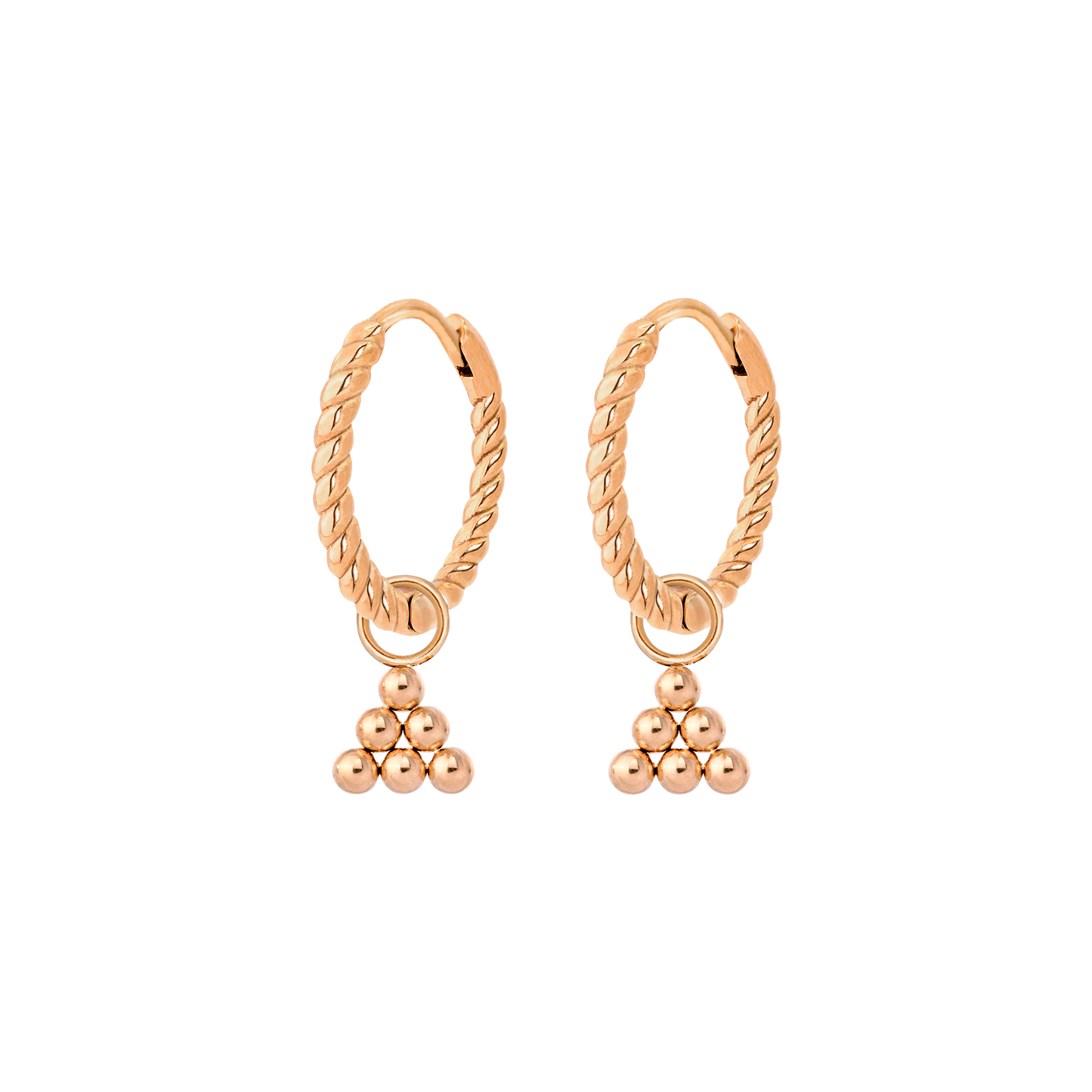 Tiny Beads Twisted Hoop Set Small Rose Gold