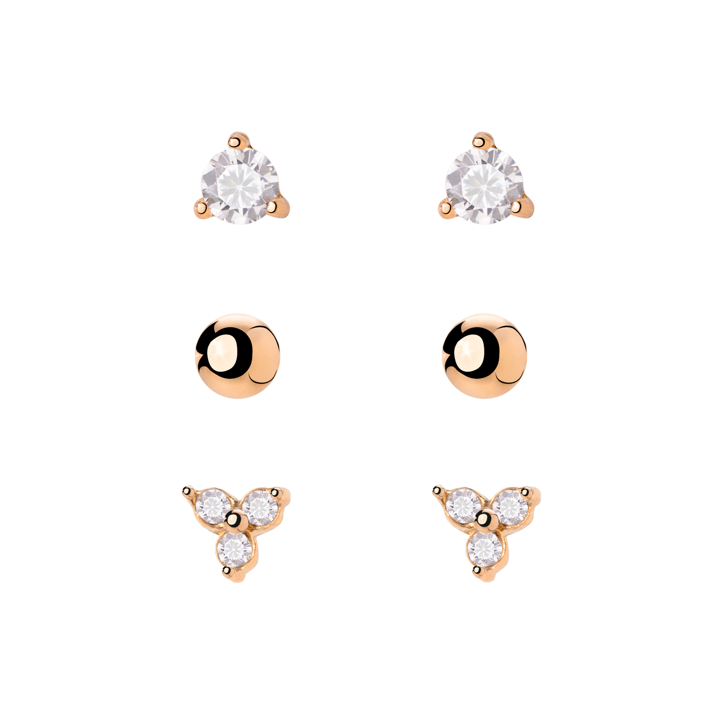 Glimmer Trio Stud Bundle Rose Gold