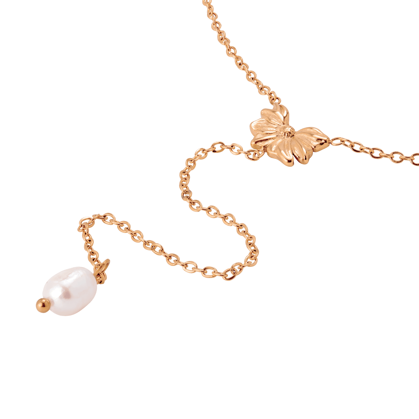 Petal Pearl Y-Necklace Rose Gold
