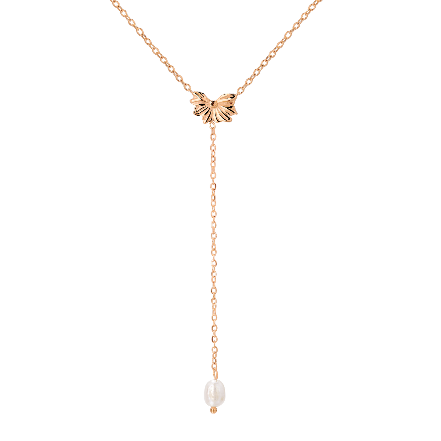 Petal Pearl Y-Necklace Rose Gold