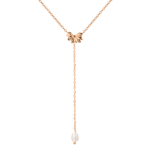 Petal Pearl Y-Necklace Rose Gold