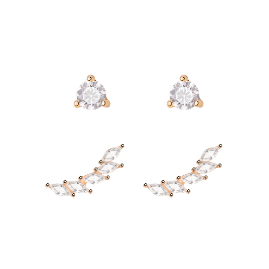 Sparkle Leaf Stud Bundle Rose Gold
