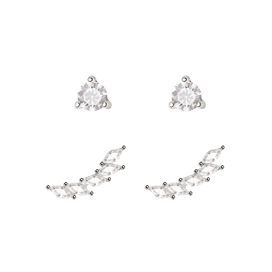 Sparkle Leaf Stud Bundle Silver
