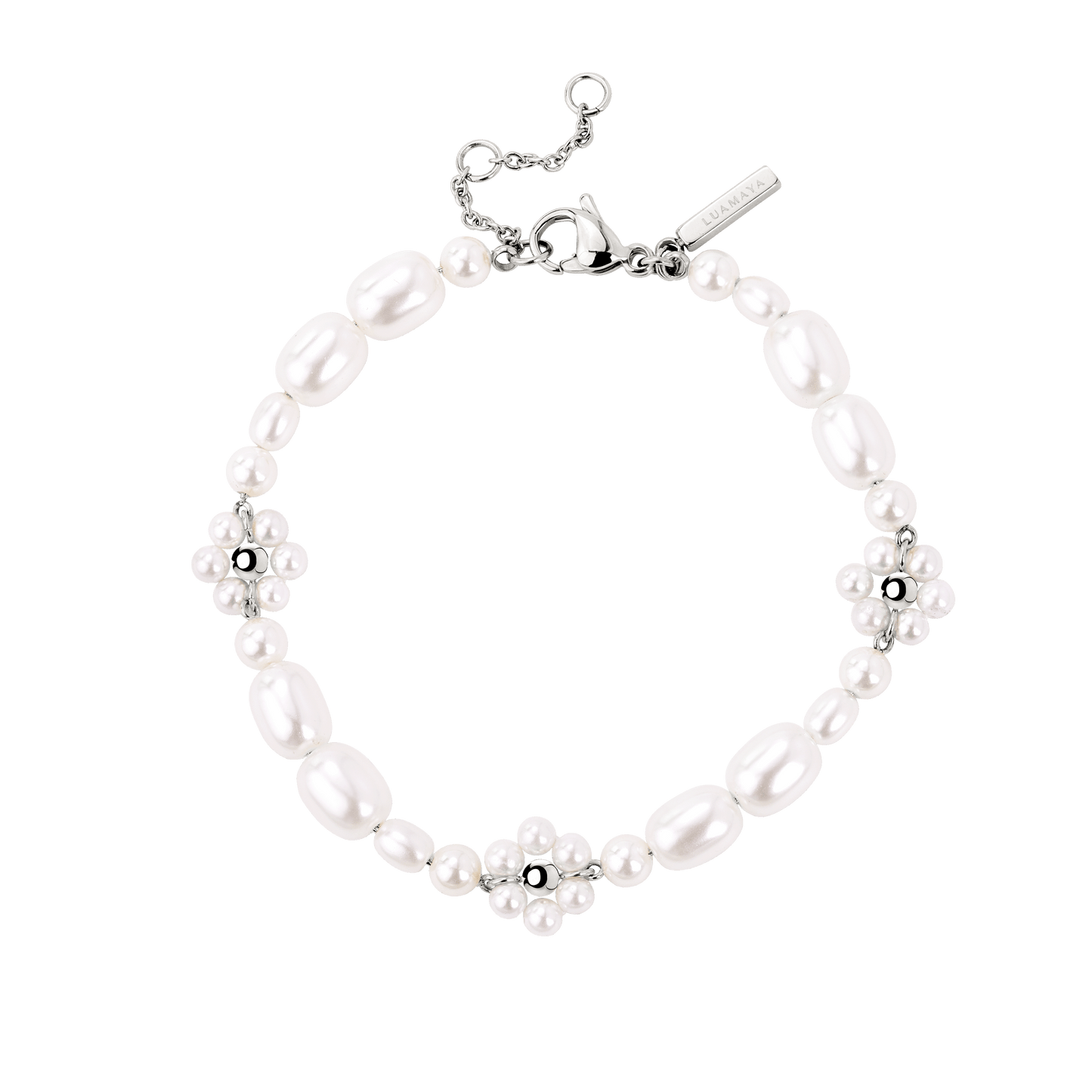 Flowery Pearls Bracelet Silver