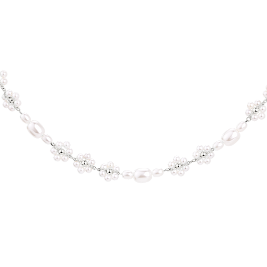 Flowery Pearls Choker Silver