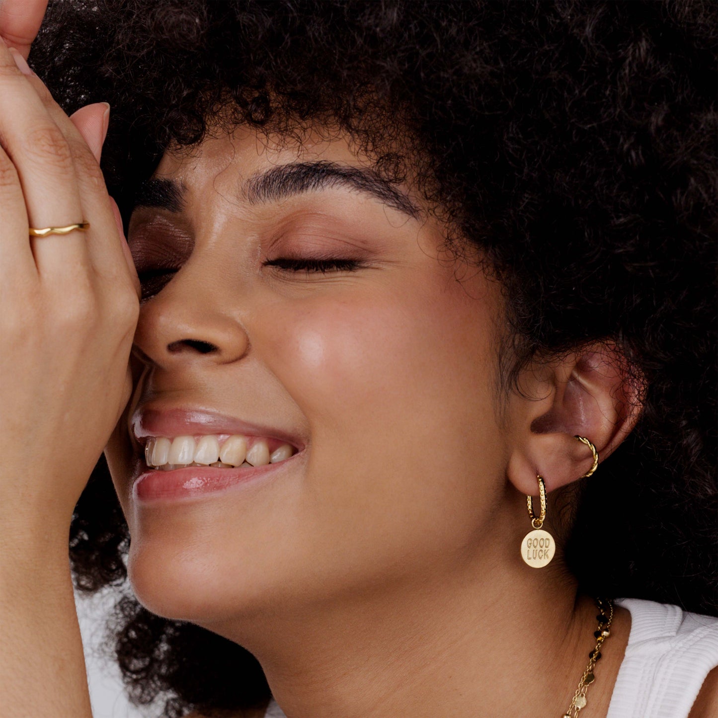 Good Luck Coin Oval Twisted Hoop Set Baby Gold
