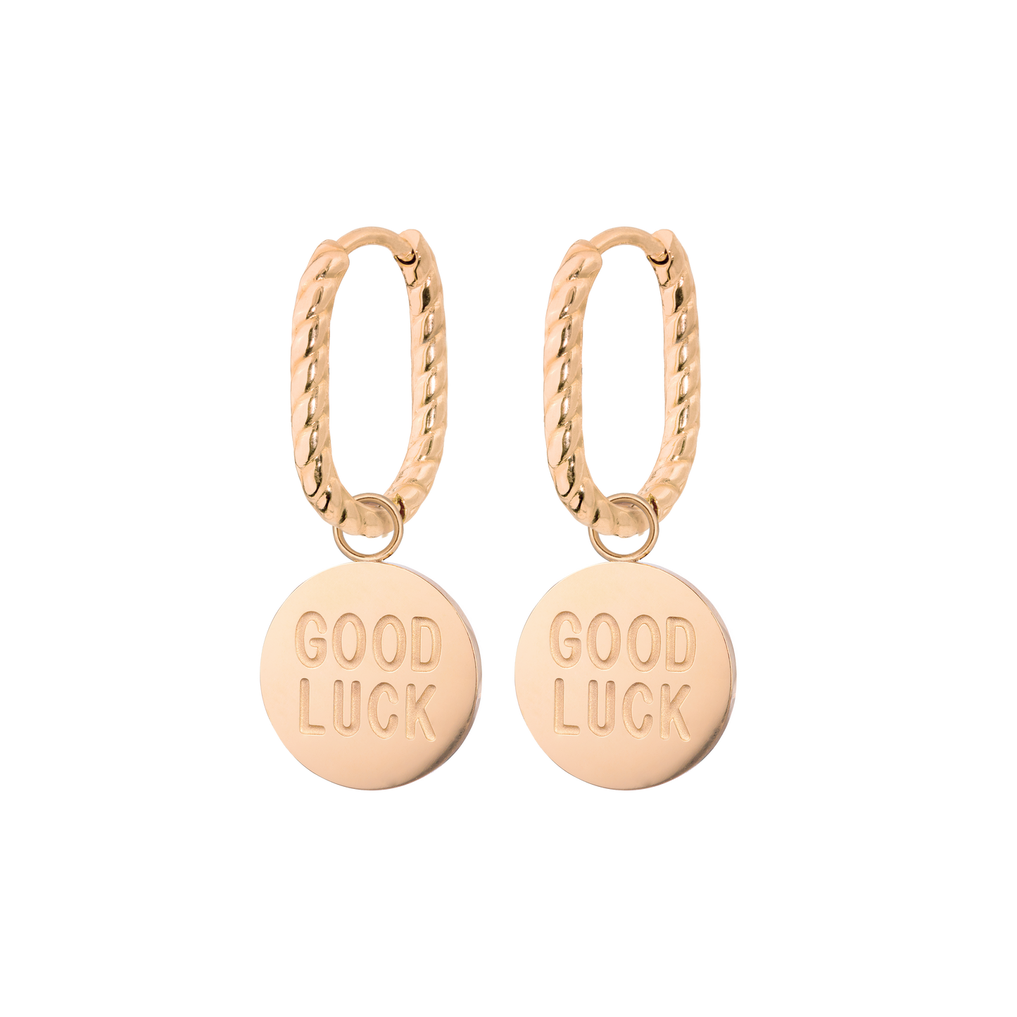 Good Luck Coin Oval Twisted Hoop Set Baby Rose Gold