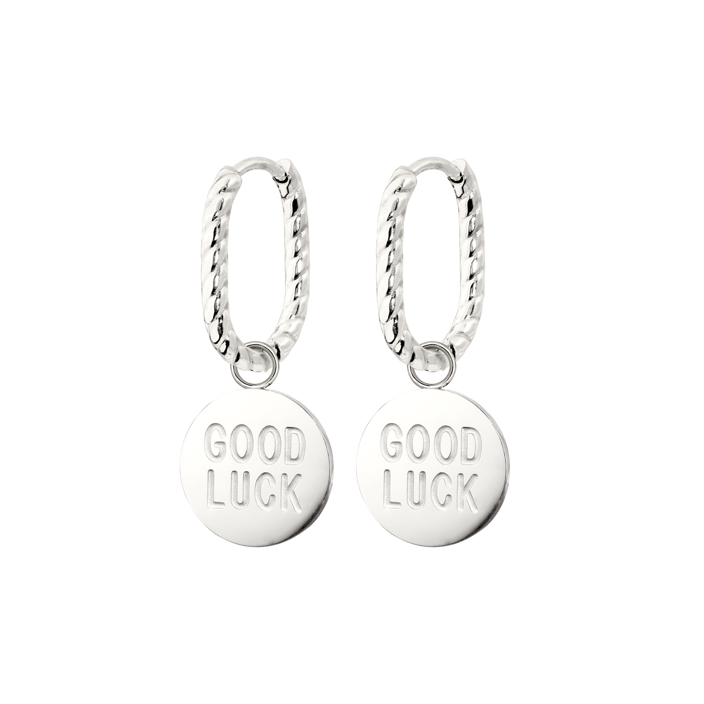 Good Luck Coin Oval Twisted Hoop Set Baby Silver